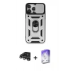 MARSİLYAN™- iPhone 15 Pro Max Kılıf Ahenk Klasik - Siyah Bilvis 5in1 3D Magic Cam Ekran Koruyucu + Gümüş Raze Metal Kamera Lens