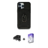 MARSİLYAN™- iPhone 15 Pro Max Kılıf Ahenk Klasik - Siyah Bilvis 5in1 3D Magic Cam Ekran Koruyucu + Gümüş Raze Metal Kamera Lens