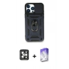 MARSİLYAN™- iPhone 15 Pro Max Kılıf Ahenk Klasik - Siyah Bilvis 5in1 3D Magic Cam Ekran Koruyucu + PVD Metal Kamera Lens - GI