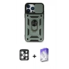MARSİLYAN™- iPhone 15 Pro Max Kılıf Ahenk Klasik - Siyah Bilvis 5in1 3D Magic Cam Ekran Koruyucu + PVD Metal Kamera Lens - LT