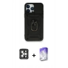 MARSİLYAN™- iPhone 15 Pro Max Kılıf Ahenk Klasik - Siyah Bilvis 5in1 3D Magic Cam Ekran Koruyucu + PVD Metal Kamera Lens - GI