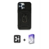 MARSİLYAN™- iPhone 15 Pro Max Kılıf Ahenk Klasik - Siyah Bilvis 5in1 3D Magic Cam Ekran Koruyucu + PVD Metal Kamera Lens - SH