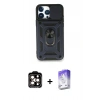 MARSİLYAN™- iPhone 15 Pro Max Kılıf Ahenk Klasik - Siyah Bilvis 5in1 3D Magic Cam Ekran Koruyucu + PVD Metal Kamera Lens - TU