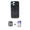 MARSİLYAN™- iPhone 15 Pro Max Kılıf Ahenk Klasik - Siyah Bilvis 5in1 3D Magic Cam Ekran Koruyucu + PVD Metal Kamera Lens - LT