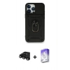 MARSİLYAN™- iPhone 15 Pro Max Kılıf Ahenk Klasik - Siyah Bilvis 5in1 3D Magic Cam Ekran Koruyucu + Raze Metal Kamera Lens - SH