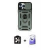 MARSİLYAN™- iPhone 15 Pro Max Kılıf Ahenk Klasik - Siyah Bilvis 5in1 5D Magic Hayalet Cam Ekran Koruyucu + PVD Metal Kamera Lens - TU