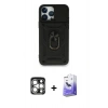 MARSİLYAN™- iPhone 15 Pro Max Kılıf Ahenk Klasik - Siyah Bilvis 5in1 5D Magic Hayalet Cam Ekran Koruyucu + Gümüş PVD Metal Kamera Lens