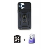 MARSİLYAN™- iPhone 15 Pro Max Kılıf Ahenk Klasik - Siyah Bilvis 5in1 5D Magic Hayalet Cam Ekran Koruyucu + PVD Metal Kamera Lens - TU