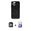 MARSİLYAN™- iPhone 15 Pro Max Kılıf Ahenk Klasik - Siyah Bilvis 5in1 5D Magic Hayalet Cam Ekran Koruyucu + PVD Metal Kamera Lens - TU