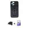 MARSİLYAN™- iPhone 15 Pro Max Kılıf Ahenk Klasik - Siyah Bilvis 5in1 5D Magic Hayalet Cam Ekran Koruyucu + Raze Metal Kamera Lens - TMGI