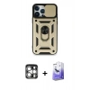 MARSİLYAN™- iPhone 15 Pro Max Kılıf Ahenk Klasik - Siyah Bilvis 5in1 5D Magic Hayalet Cam Ekran Koruyucu + PVD Metal Kamera Lens - GS