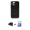 MARSİLYAN™- iPhone 15 Pro Max Kılıf Ahenk Klasik - Siyah Bilvis 5in1 5D Magic Hayalet Cam Ekran Koruyucu + Raze Metal Kamera Lens - TMGI