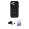 MARSİLYAN™- iPhone 15 Pro Max Kılıf Ahenk Klasik - Siyah Bilvis 5in1 5D Magic Hayalet Cam Ekran Koruyucu + Raze Metal Kamera Lens - LT