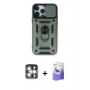 MARSİLYAN™- iPhone 15 Pro Max Kılıf Ahenk Klasik - Siyah Bilvis 5in1 5D Magic Hayalet Cam Ekran Koruyucu + Gümüş PVD Metal Kamera Lens