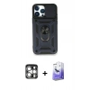 MARSİLYAN™- iPhone 15 Pro Max Kılıf Ahenk Klasik - Siyah Bilvis 5in1 5D Magic Hayalet Cam Ekran Koruyucu + Gümüş PVD Metal Kamera Lens