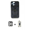 MARSİLYAN™- iPhone 15 Pro Max Kılıf Ahenk Klasik - Siyah Bilvis Hayalet Cam Ekran Koruyucu + PVD Metal Kamera Lens - GS