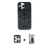 MARSİLYAN™- iPhone 15 Pro Max Kılıf Ahenk Klasik - Siyah Bilvis Hayalet Cam Ekran Koruyucu + PVD Metal Kamera Lens - GS