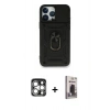 MARSİLYAN™- iPhone 15 Pro Max Kılıf Ahenk Klasik - Siyah Bilvis Hayalet Cam Ekran Koruyucu + PVD Metal Kamera Lens - GS
