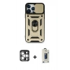 MARSİLYAN™- iPhone 15 Pro Max Kılıf Ahenk Klasik - Siyah Bilvis Hayalet Cam Ekran Koruyucu + PVD Metal Kamera Lens - GS