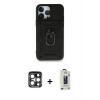MARSİLYAN™- iPhone 15 Pro Max Kılıf Ahenk Klasik - Siyah Bilvis Hayalet Cam Ekran Koruyucu + PVD Metal Kamera Lens - LT