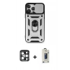 MARSİLYAN™- iPhone 15 Pro Max Kılıf Ahenk Klasik - Siyah Bilvis Hayalet Cam Ekran Koruyucu + PVD Metal Kamera Lens - LT