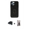MARSİLYAN™- iPhone 15 Pro Max Kılıf Ahenk Klasik - Siyah Bilvis Hayalet Cam Ekran Koruyucu + Raze Metal Kamera Lens - LT