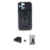 MARSİLYAN™- iPhone 15 Pro Max Kılıf Ahenk Klasik - Siyah Bilvis Hayalet Cam Ekran Koruyucu + Raze Metal Kamera Lens - LT