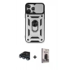 MARSİLYAN™- iPhone 15 Pro Max Kılıf Ahenk Klasik - Siyah Bilvis Hayalet Cam Ekran Koruyucu + Raze Metal Kamera Lens - LT