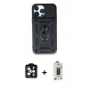 MARSİLYAN™- iPhone 15 Pro Max Kılıf Ahenk Klasik - Siyah Bilvis Hayalet Cam Ekran Koruyucu + PVD Metal Kamera Lens - TU