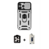 MARSİLYAN™- iPhone 15 Pro Max Kılıf Ahenk Klasik - Siyah Bilvis Hayalet Cam Ekran Koruyucu + PVD Metal Kamera Lens - TU