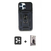 MARSİLYAN™- iPhone 15 Pro Max Kılıf Ahenk Klasik - Siyah Bilvis Hayalet Cam Ekran Koruyucu + PVD Metal Kamera Lens - SH