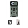MARSİLYAN™- iPhone 15 Pro Max Kılıf Ahenk Klasik - Siyah Bilvis Hayalet Cam Ekran Koruyucu + PVD Metal Kamera Lens - SH