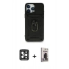 MARSİLYAN™- iPhone 15 Pro Max Kılıf Ahenk Klasik - Siyah Bilvis Hayalet Cam Ekran Koruyucu + PVD Metal Kamera Lens - SH