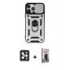 MARSİLYAN™- iPhone 15 Pro Max Kılıf Ahenk Klasik - Siyah Bilvis Hayalet Cam Ekran Koruyucu + PVD Metal Kamera Lens - SH
