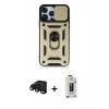 MARSİLYAN™- iPhone 15 Pro Max Kılıf Ahenk Klasik - Siyah Bilvis Hayalet Cam Ekran Koruyucu + Raze Metal Kamera Lens - SH