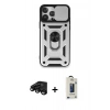 MARSİLYAN™- iPhone 15 Pro Max Kılıf Ahenk Klasik - Siyah Bilvis Hayalet Cam Ekran Koruyucu + Raze Metal Kamera Lens - SH