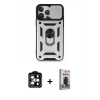 MARSİLYAN™- iPhone 15 Pro Max Kılıf Ahenk Klasik - Siyah Bilvis Hayalet Cam Ekran Koruyucu + PVD Metal Kamera Lens - TU