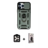 MARSİLYAN™- iPhone 15 Pro Max Kılıf Ahenk Klasik - Siyah Bilvis Hayalet Cam Ekran Koruyucu + PVD Metal Kamera Lens - TU