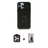 MARSİLYAN™- iPhone 15 Pro Max Kılıf Ahenk Klasik - Siyah Bilvis Hayalet Cam Ekran Koruyucu + PVD Metal Kamera Lens - TU