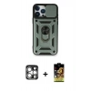 MARSİLYAN™- iPhone 15 Pro Max Kılıf Ahenk Klasik - Siyah Buffer Cam Ekran Koruyucu + Gümüş PVD Metal Kamera Lens