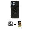 MARSİLYAN™- iPhone 15 Pro Max Kılıf Ahenk Klasik - Siyah Buffer Cam Ekran Koruyucu + PVD Metal Kamera Lens - SH
