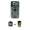 MARSİLYAN™- iPhone 15 Pro Max Kılıf Ahenk Klasik - Siyah Buffer Cam Ekran Koruyucu + PVD Metal Kamera Lens - TU