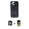 MARSİLYAN™- iPhone 15 Pro Max Kılıf Ahenk Klasik - Siyah Buffer Cam Ekran Koruyucu + PVD Metal Kamera Lens - TU