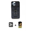 MARSİLYAN™- iPhone 15 Pro Max Kılıf Ahenk Klasik - Siyah Buffer Cam Ekran Koruyucu + PVD Metal Kamera Lens - GI