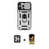MARSİLYAN™- iPhone 15 Pro Max Kılıf Ahenk Klasik - Siyah Buffer Cam Ekran Koruyucu + PVD Metal Kamera Lens - GI