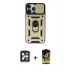 MARSİLYAN™- iPhone 15 Pro Max Kılıf Ahenk Klasik - Siyah Buffer Cam Ekran Koruyucu + PVD Metal Kamera Lens - SH