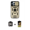 MARSİLYAN™- iPhone 15 Pro Max Kılıf Ahenk Klasik - Siyah Buffer Cam Ekran Koruyucu + PVD Metal Kamera Lens - TU