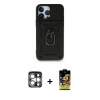MARSİLYAN™- iPhone 15 Pro Max Kılıf Ahenk Klasik - Siyah Buffer Cam Ekran Koruyucu + PVD Metal Kamera Lens - GS