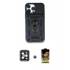 MARSİLYAN™- iPhone 15 Pro Max Kılıf Ahenk Klasik - Siyah Buffer Cam Ekran Koruyucu + PVD Metal Kamera Lens - SH