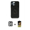MARSİLYAN™- iPhone 15 Pro Max Kılıf Ahenk Klasik - Siyah Buffer Cam Ekran Koruyucu + PVD Metal Kamera Lens - LT